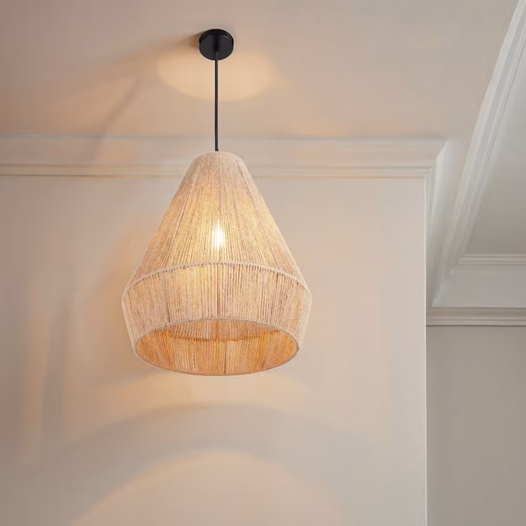 Lampadario a sospensione Tectake in stile boho in juta e rattan, colore beige e marrone, attacco E27