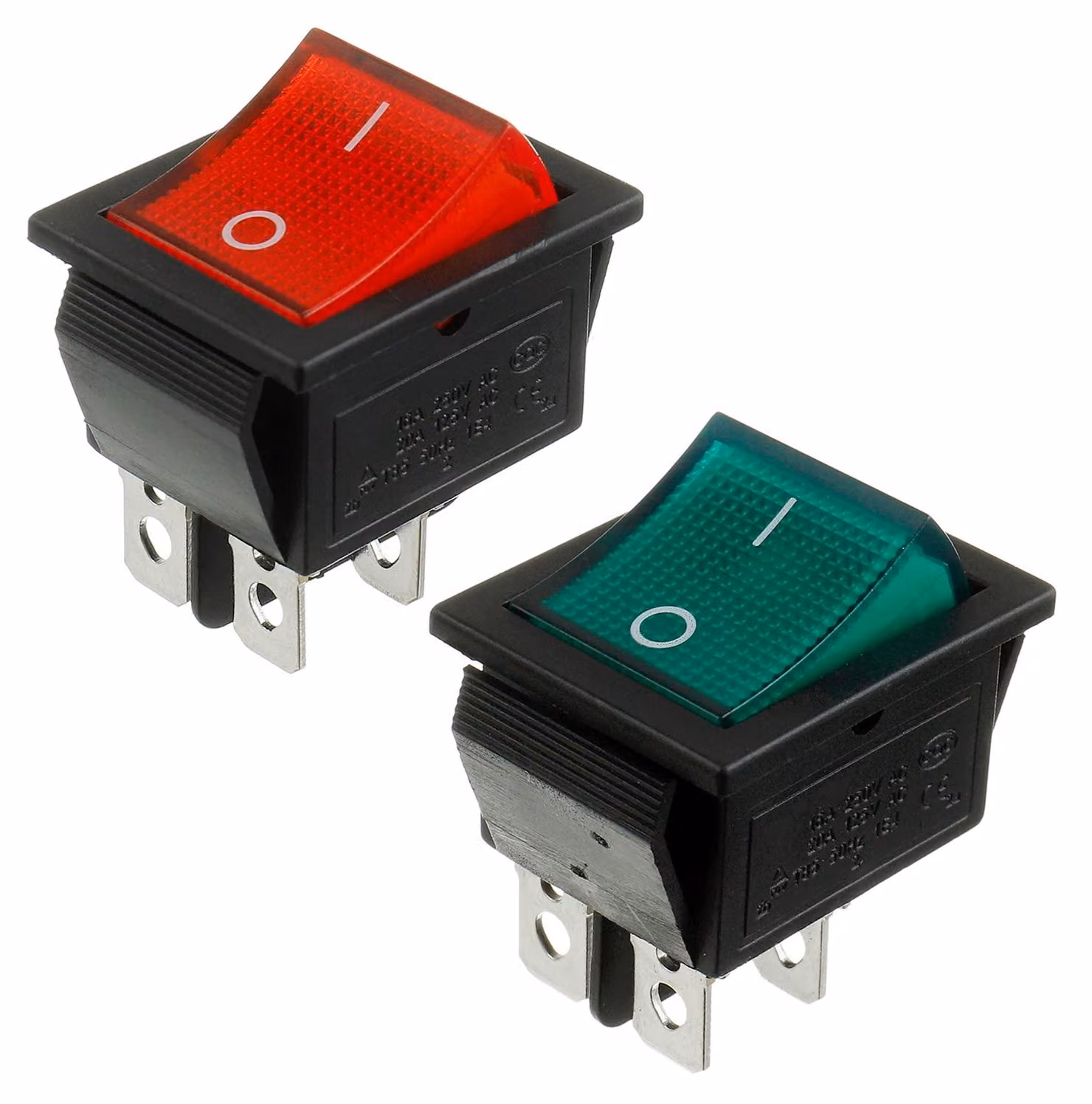 Interruttore interruttore a levetta DPST, 4 poli, 250V/6A, 125V/10A, confezione da 2, rosso e verde