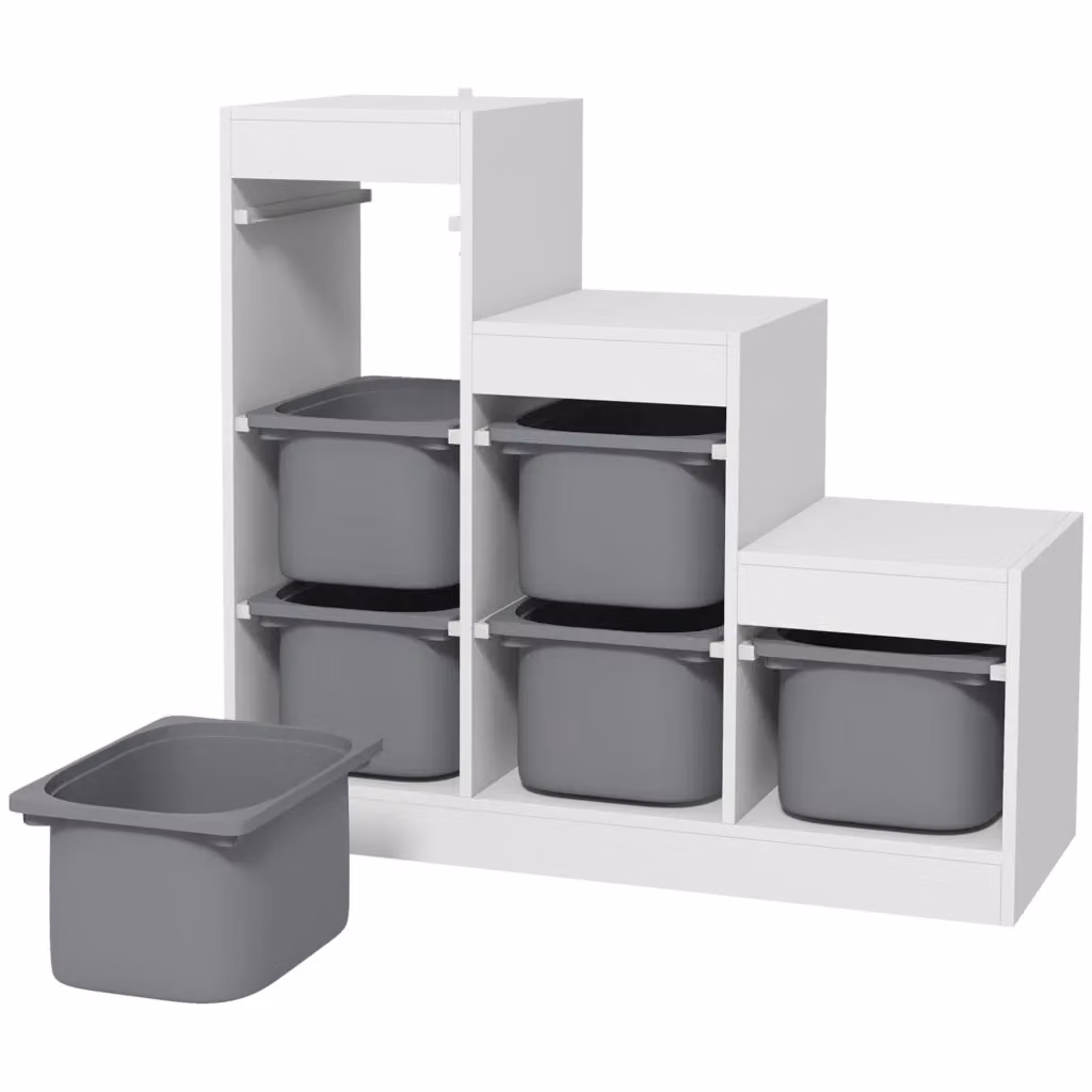 Cassettiera per bambini Zephmum con 6 contenitori grigia L: 96 cm, P: 38.5 cm, H: 90 cm – 2