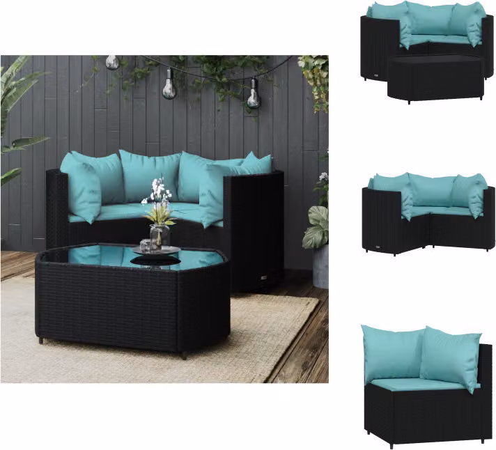 vidaXL Set da salotto da giardino 4 pezzi con cuscini in poly rattan nero - Set di mobili da giardino