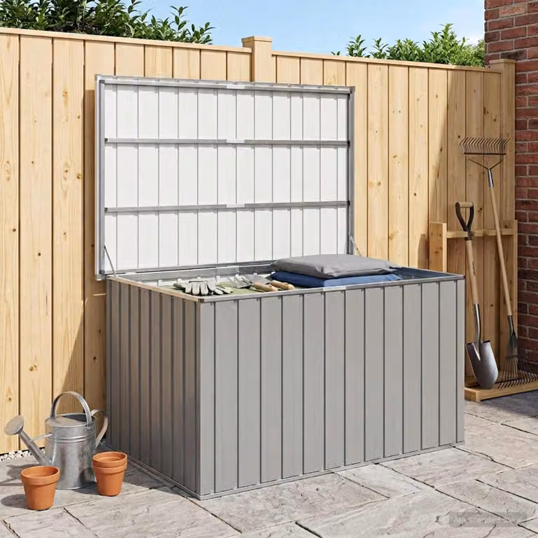 vidaXL Baule da Giardino Grigio L: 149 cm, P: 99 cm, H: 93 cm