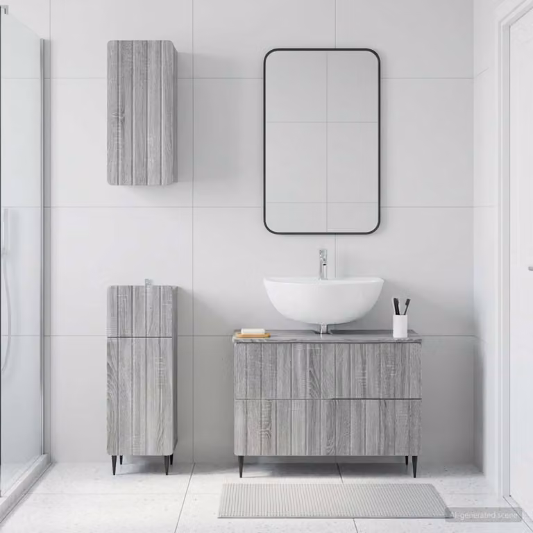 Set di armadietti da bagno vidaXL ZWOLLE in 3 pezzi, stile minimalista, colore grigio Sonoma