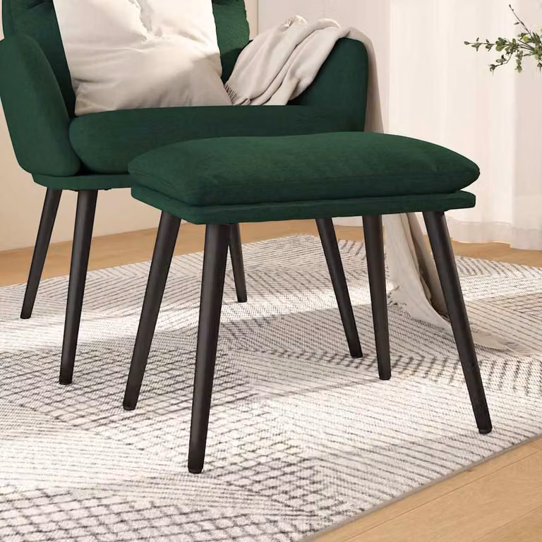 Poggiapiedi vidaXL in tessuto verde con struttura in metallo e legno, L 45 cm x P 29,5 cm x H 35 cm