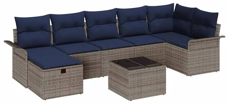 Set Divano da Giardino con cuscino 8 pcs Grigio Poly Rattan