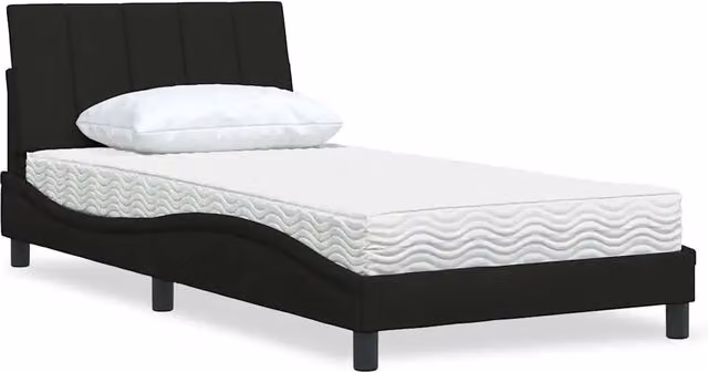 Letto moderno vidaXL con materasso Hanko in tessuto nero e bianco, L/P: 100 x 200 cm