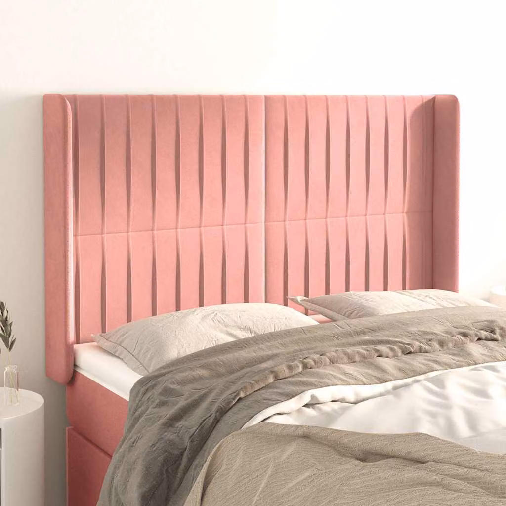 Testiera per letto vidaXL in velluto nero con design ad orecchio, L: 147 cm, P: 16 cm, H: 118-128 cm