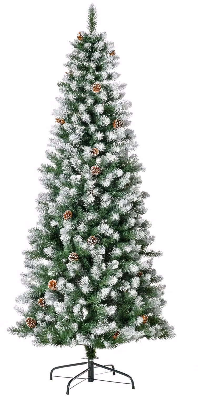 Albero di Natale Artificiale Innevato 180 cm 630 Rami e 37 Pigne Verde e Bianco