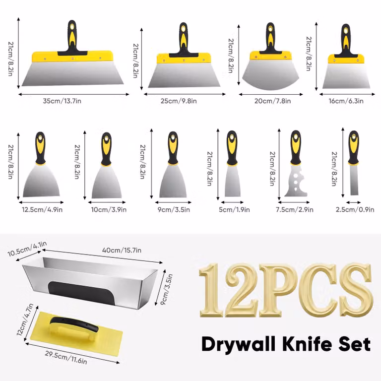 Set di utensili per cartongesso, 12 pezzi, realizzati in acciaio inossidabile