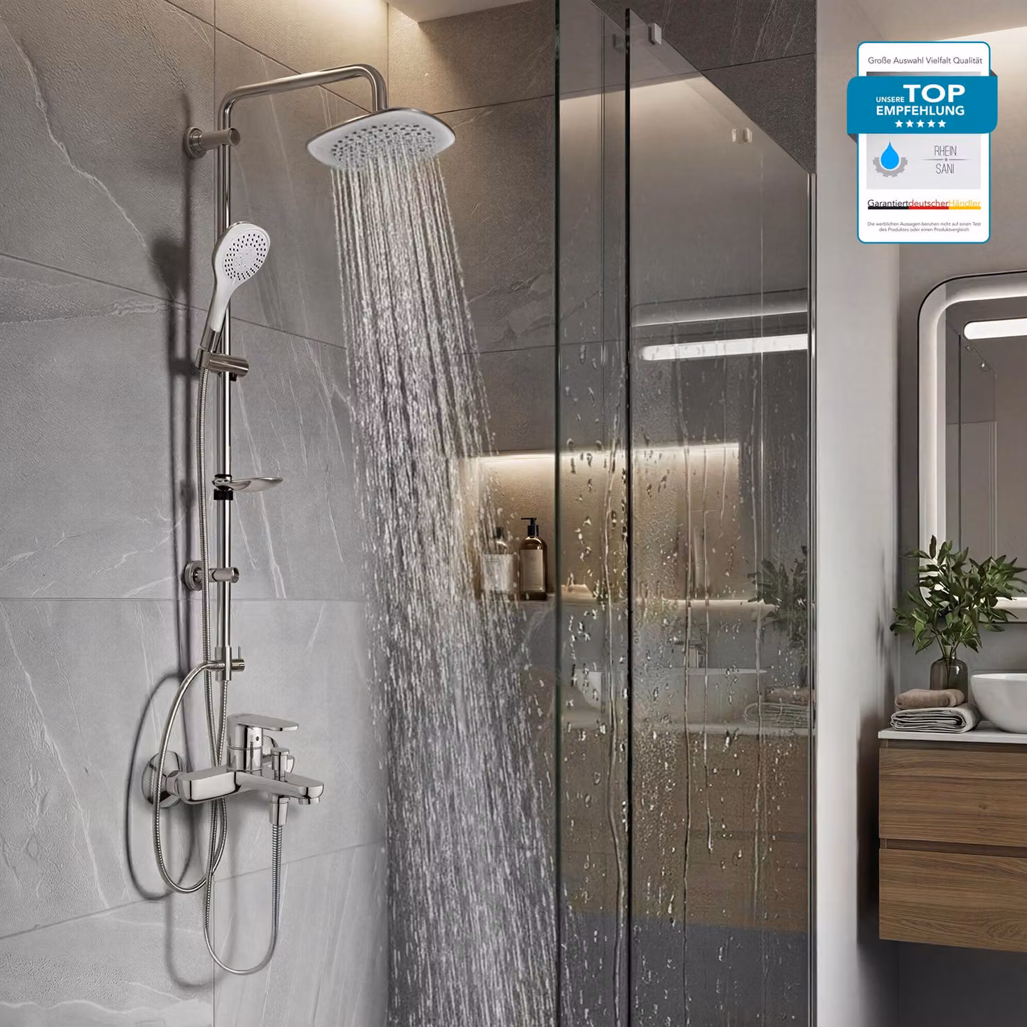 HANSGROHE Miscelatore per vasca Vernis Blend, sistema doccia con miscelatore per vasca e doccetta BELVIT o doccia a pioggia & a vista, miscelatore monocomando per vasca cromato