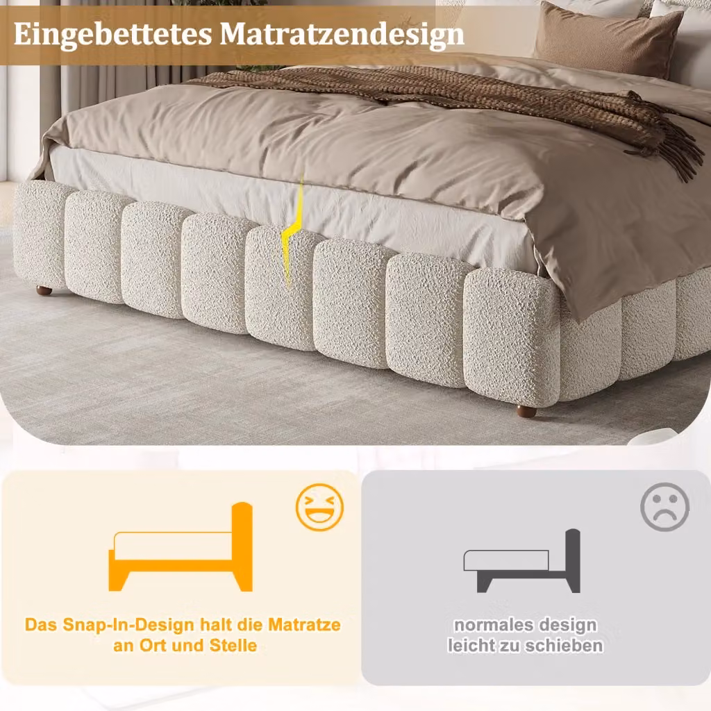 Letto Contenitore REDOM in Bouclé Bianco con Rete a Doghe L/P: 160 x 200 cm – 2