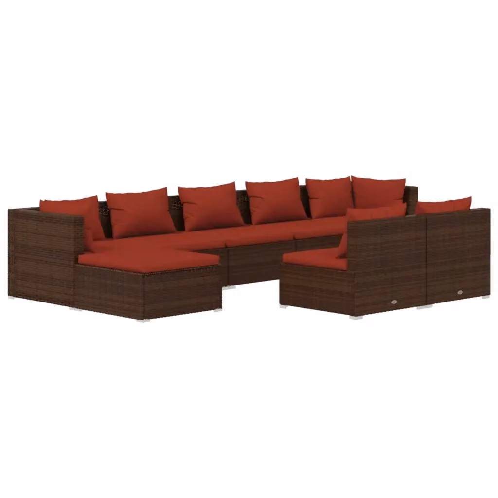 Set di Divani da Giardino vidaXL 9 pz in Polyrattan Marrone con Cuscini e Struttura in Acciaio Verniciato a Polvere – 2