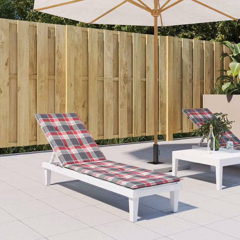 vidaXL Cuscino per Sdraio Rosso a Quadri con Imbottitura in Schiuma, Idrorepellente e Traspirante, L/P/H: 180 x 50 x 4 cm
