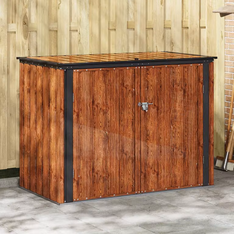vidaXL Scatola di Stoccaggio per Giardino in Metallo Marrone L: 151.5 cm, P: 82.0 cm, H: 110.5 cm