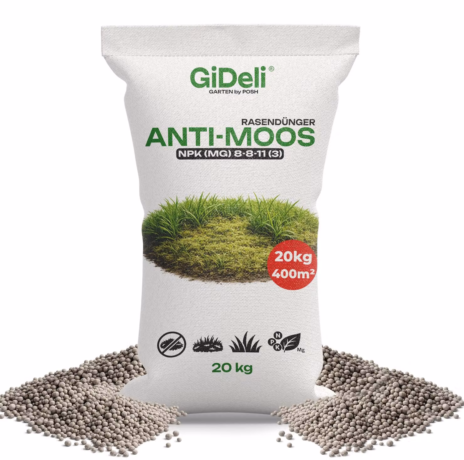 Concime antimosche, 20 kg, NPK 8-8-11, per l'uso primaverile, con ferro e magnesio, per giardino, marca GiDeli