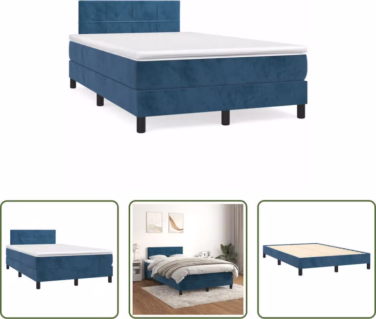 The Living Store Letto a molle con materasso blu scuro 120x190 cm in velluto