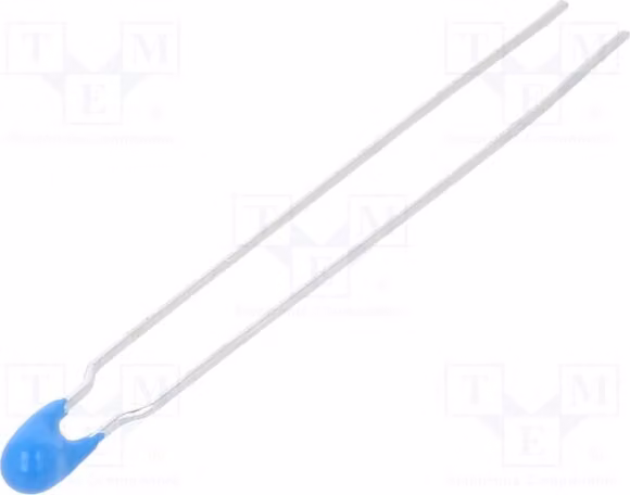 10 termistori NTC, 10kΩ, 3977K, -40÷125°C, per montaggio su circuito stampato (THT), tolleranza 1%, modello TT7-10KC3-11 NTC. Termistori