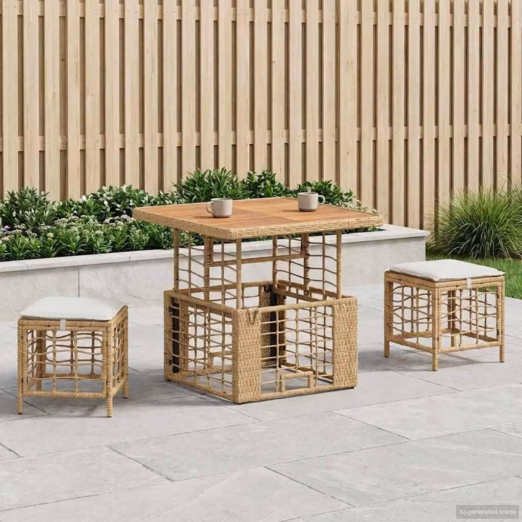 Maison Exclusive - Set da pranzo per esterno, 3 pezzi, colori: naturale e bianco