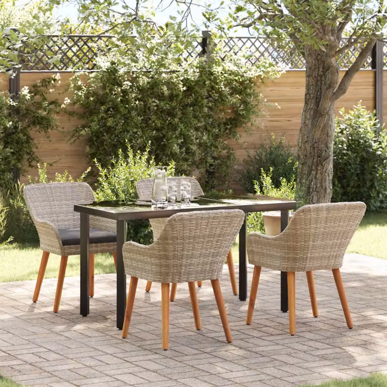 Set da pranzo per giardino e terrazza vidaXL in polyrattan grigio chiaro, 5 pezzi