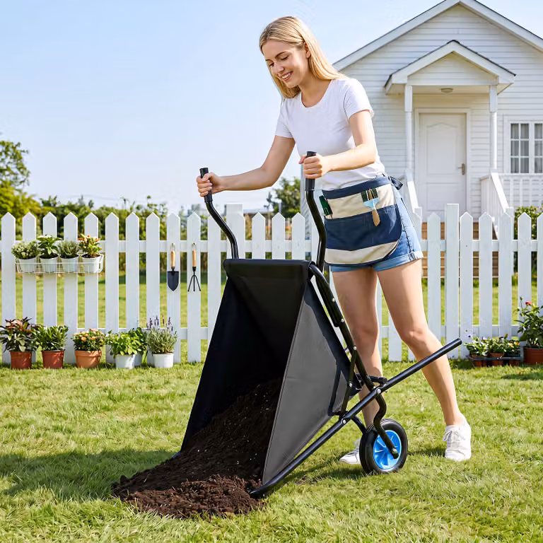 Carriola da giardino pieghevole Costway con tasca in tessuto oxford e struttura in metallo, colore nero