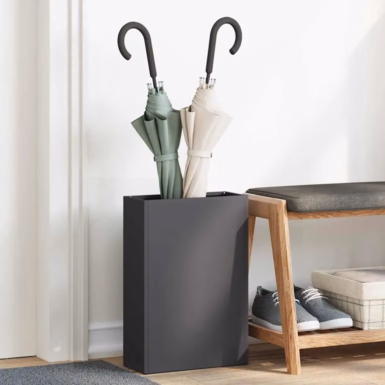 vidaXL Stand per Ombrelli da Pioggia in Metallo Nero L/P/H: 28 x 12 x 41 cm