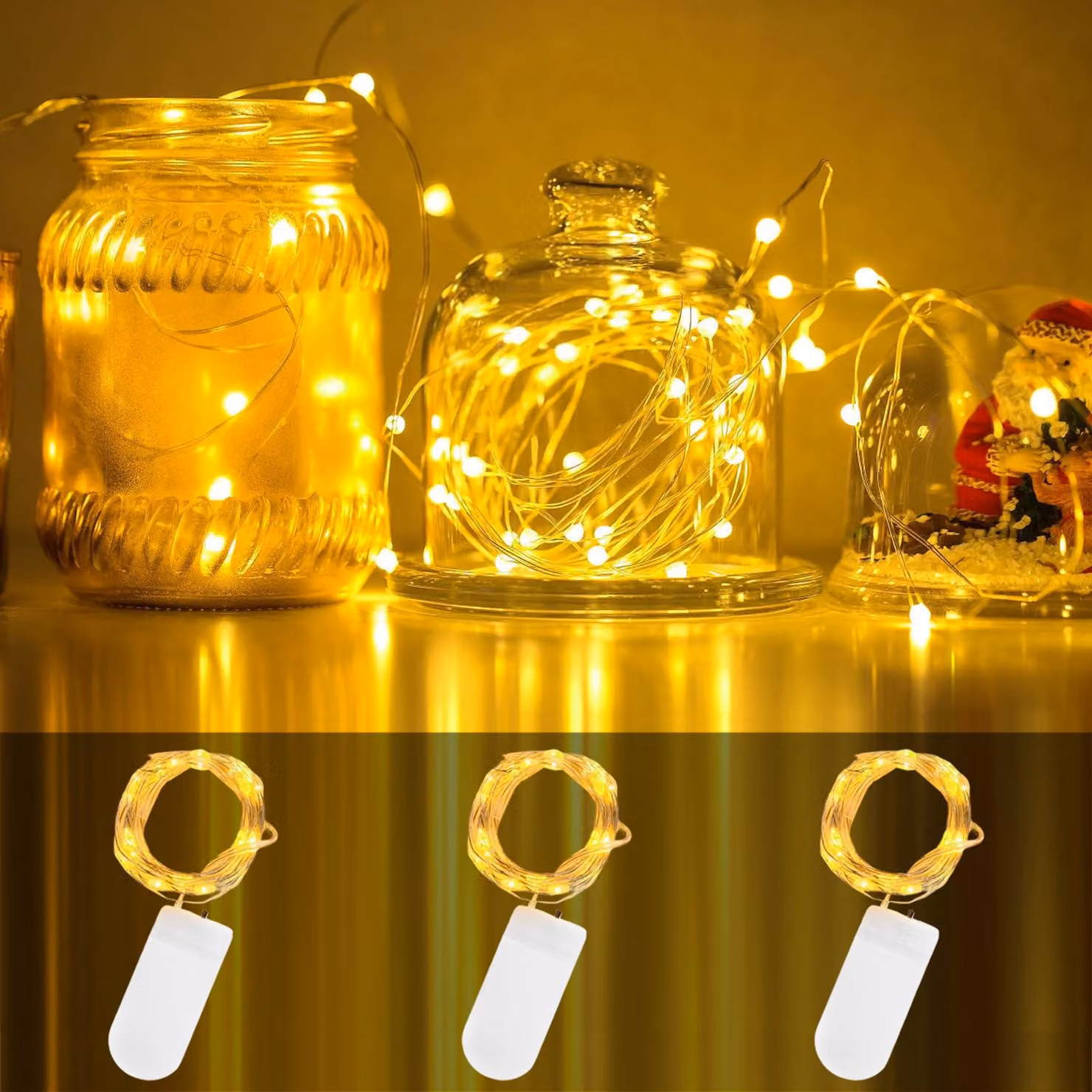 Set di 3 catene luminose a LED, lunghezza 2 metri, 20 LED bianco caldo, alimentazione a batteria