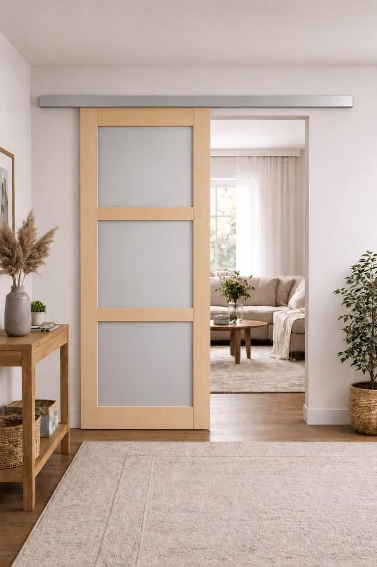 Porta scorrevole Ayous a 3 pannelli grigio chiaro H204 x L73 cm, binario in alluminio GD MENUISERIES