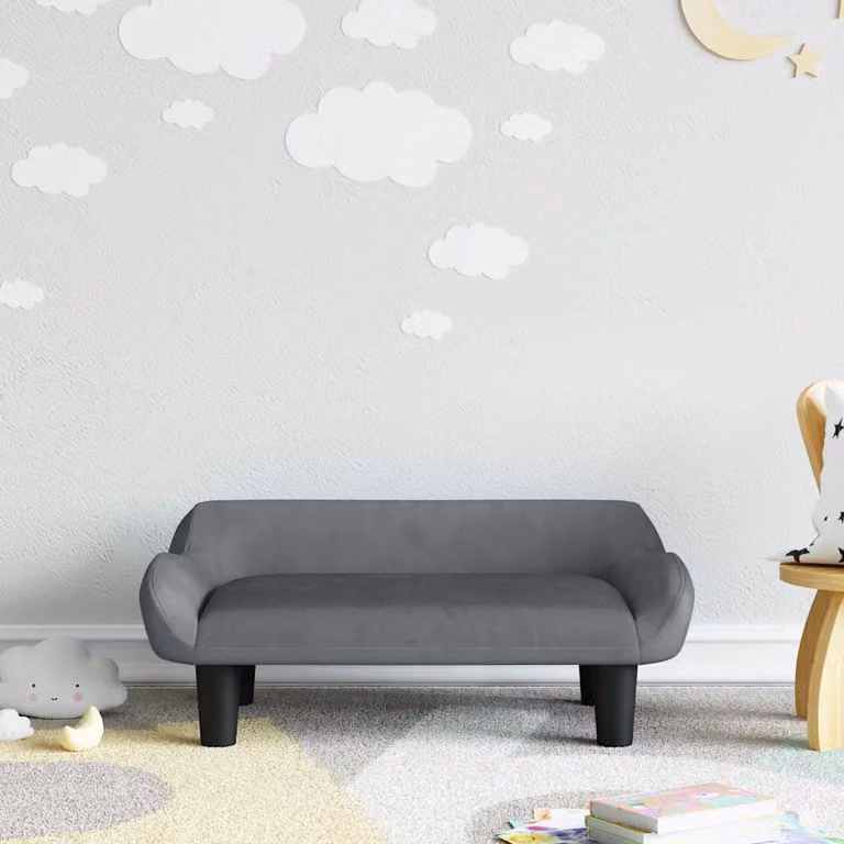 Divano per bambini vidaXL in velluto grigio, L 70 cm, P 40 cm, H 24 cm