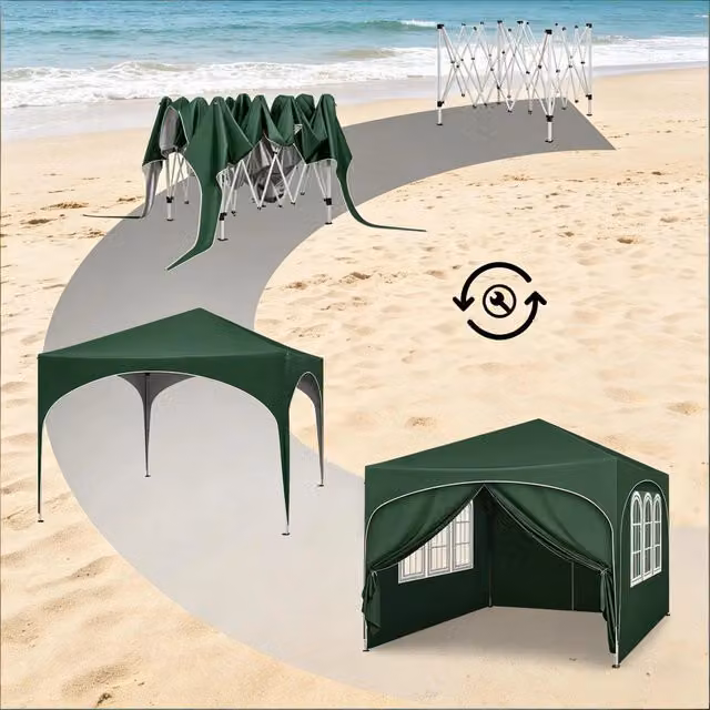 Gazebo da Giardino Pieghevole WISHDOR Verde con Pareti Laterali, Struttura in Metallo e Tessuto Oxford, L/P/H: 300 x 300 x 258 cm – 1