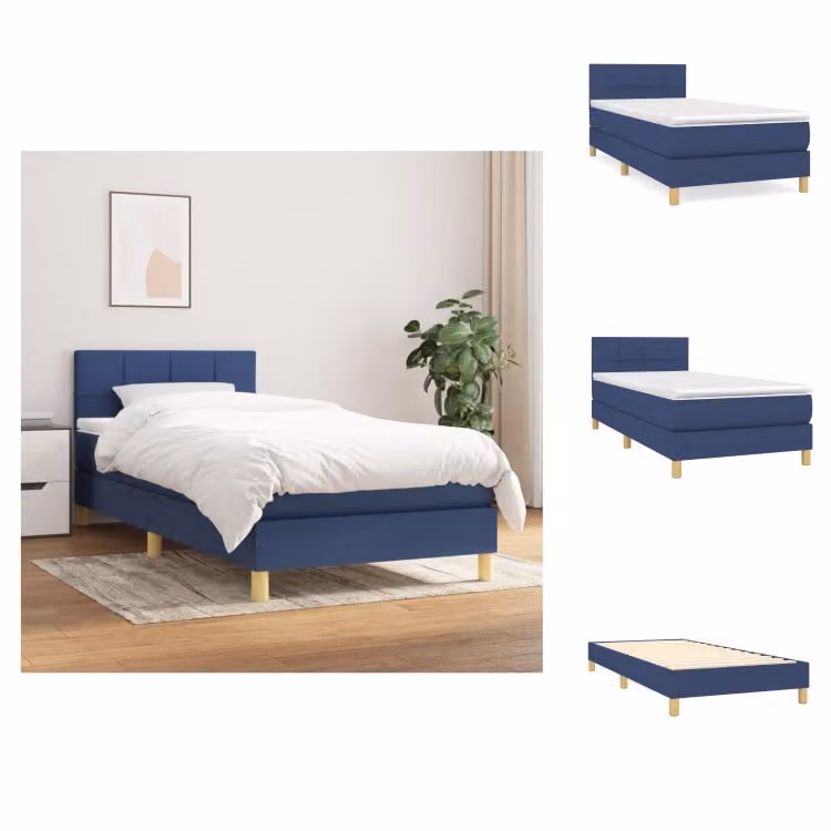 vidaXL Letto a molle con materasso blu 80x200 cm in tessuto - Letti & strutture letto