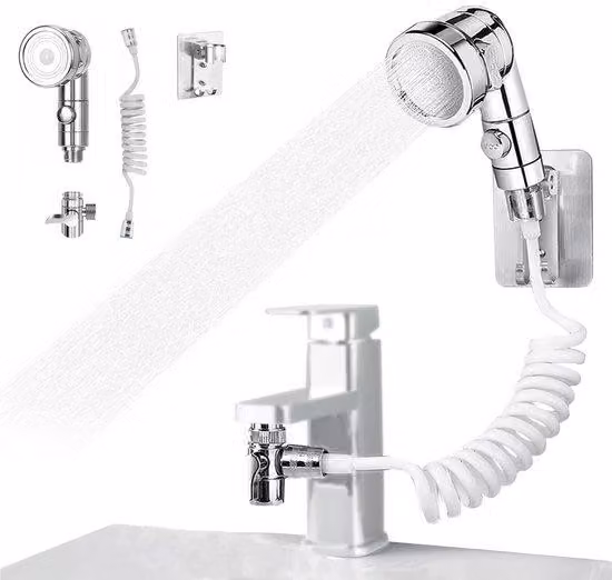 Doccetta per vasca da bagno con rubinetto estraibile e tre modalità di getto