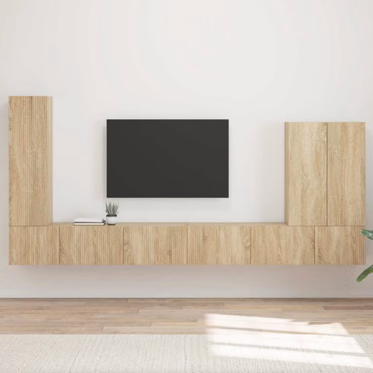 Set di 6 pezzi mobiletto da TV a parete moderno vidaXL in colore marrone Rovere Sonoma