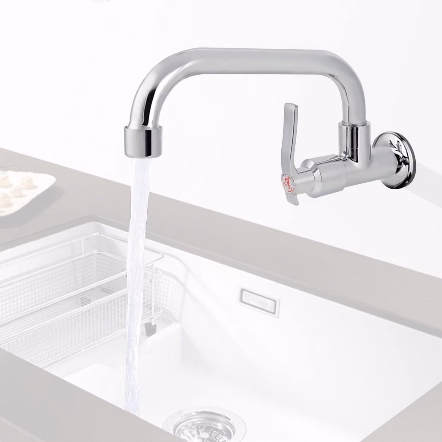Rubinetto per acqua fredda, montaggio a parete, acciaio inossidabile, attacco G1/2, 25 cm, girevole a 360°
