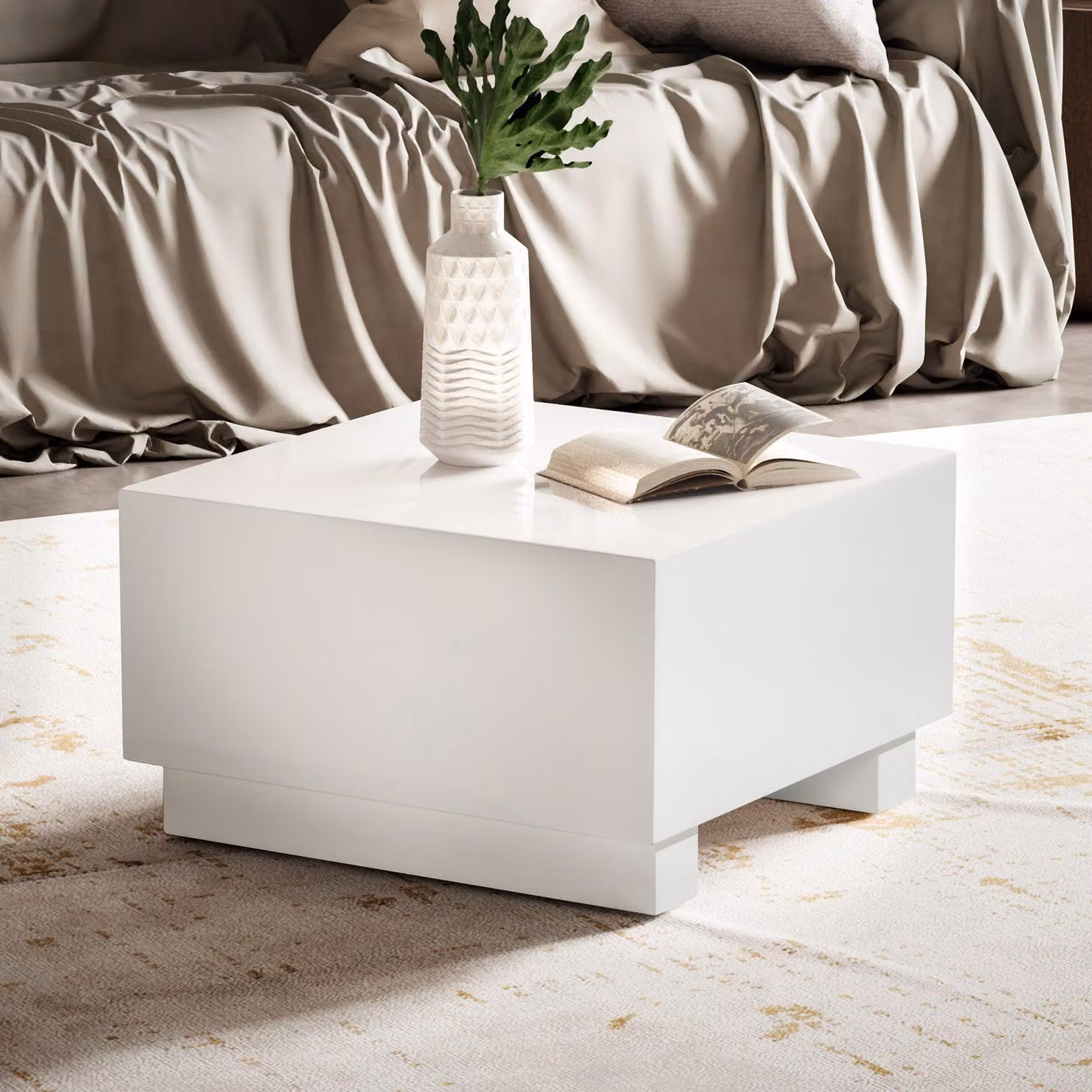 FineBuy Tavolino da caffè MONOBLOC 60x60x35 cm Bianco Alta Lucentezza Tavolo Soggiorno Cubo Quadrato Design Tavolo Divano Tavolo Salotto Tavolino da Caffè Forma Cubo