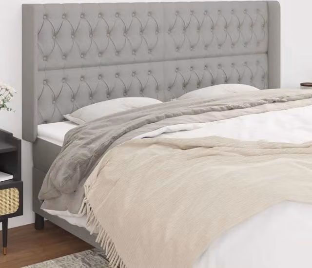 Testiera ad orecchio vidaXL in tessuto grigio con struttura in legno, L: 183 cm, P: 16 cm, H: 118/128 cm – 1