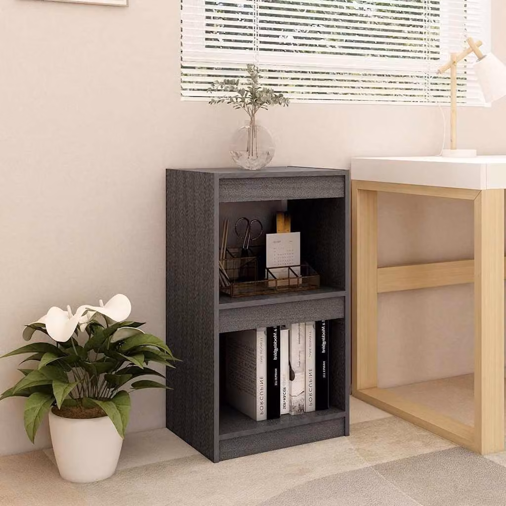 Libreria moderna vidaXL in legno massello di pino grigia L 40 cm, P 30 cm, H 71,5 cm