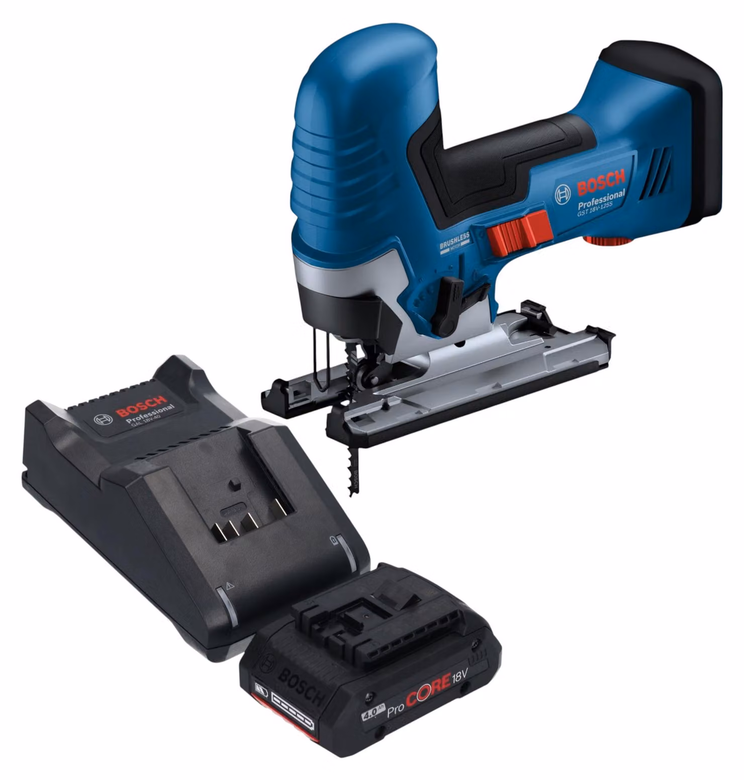 Bosch GST 18V-125 S Seghetto alternativo professionale a batteria 18 V 125 mm senza spazzole + 1x batteria ricaricabile ProCORE 4,0 Ah + caricabatteria