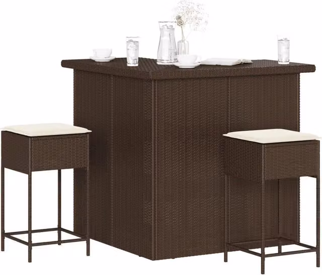 Set Bar da Giardino 3 pz con Cuscini in Polyrattan Marrone 3261500