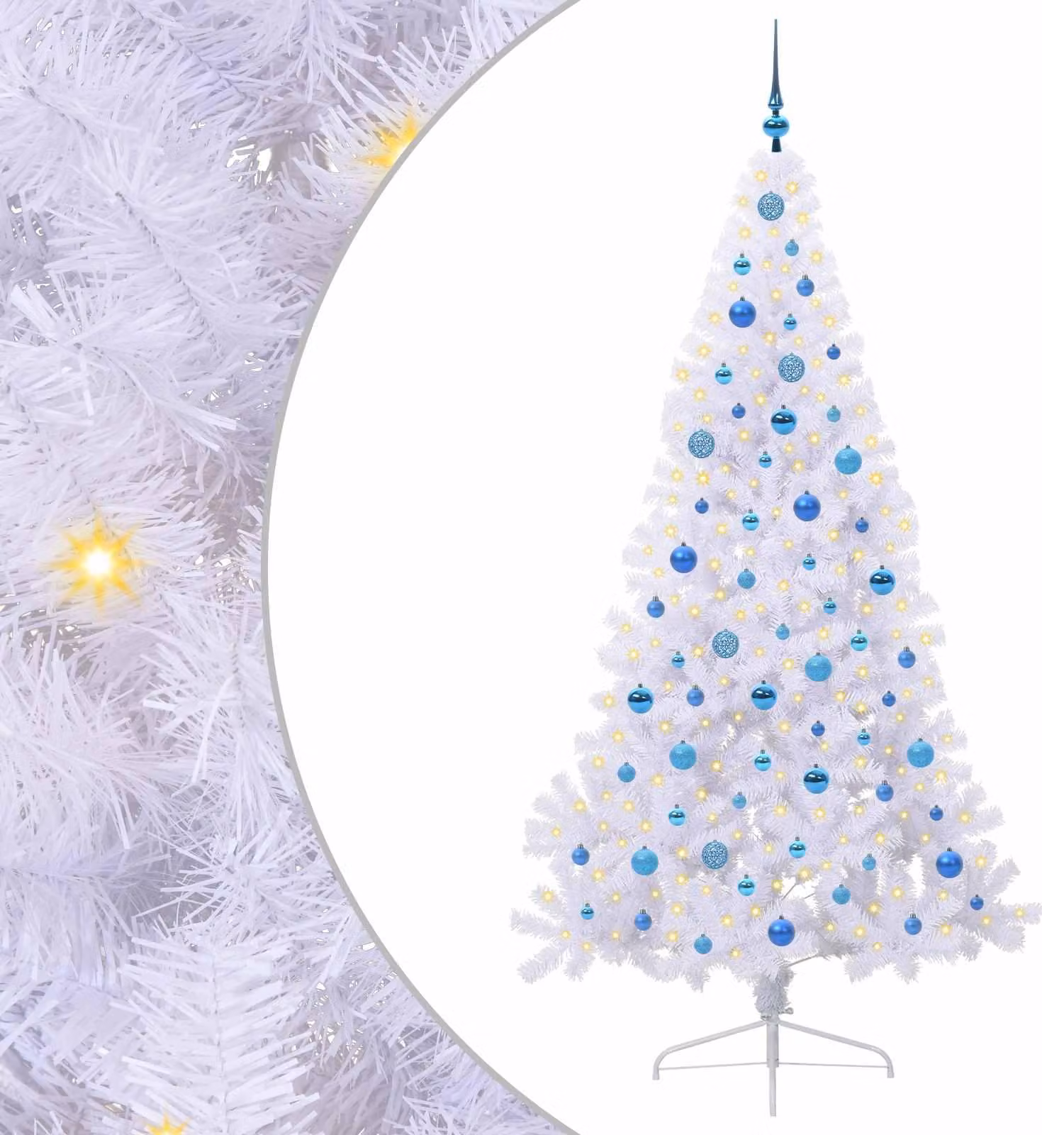 Albero di Natale artificiale bianco 210 cm in PVC e acciaio