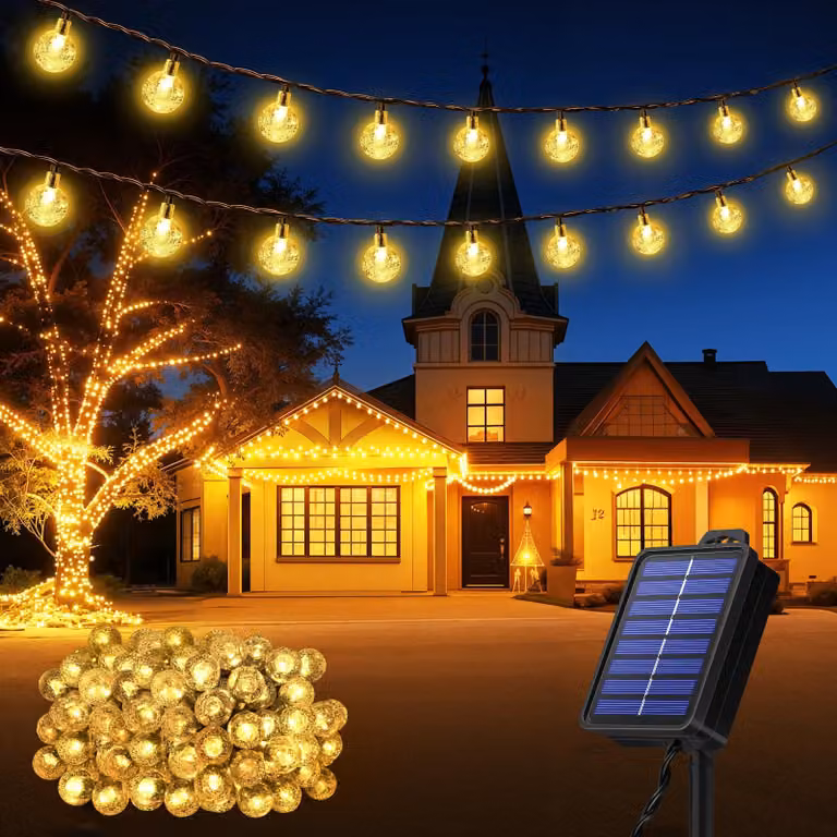 Catena luminosa solare con 100 LED, lunghezza 18 metri, grado di protezione IP65, 8 modalità