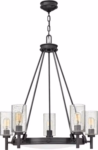 Lampadario a sospensione Collier Hinkley nero con 5 luci in vetro bianco e trasparente, regolabile e dimmerabile