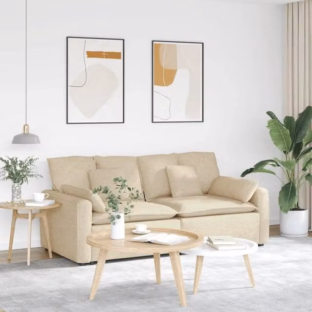 Divano Modulare con Cuscini-Sofa Modulare-Divanetto Crema
