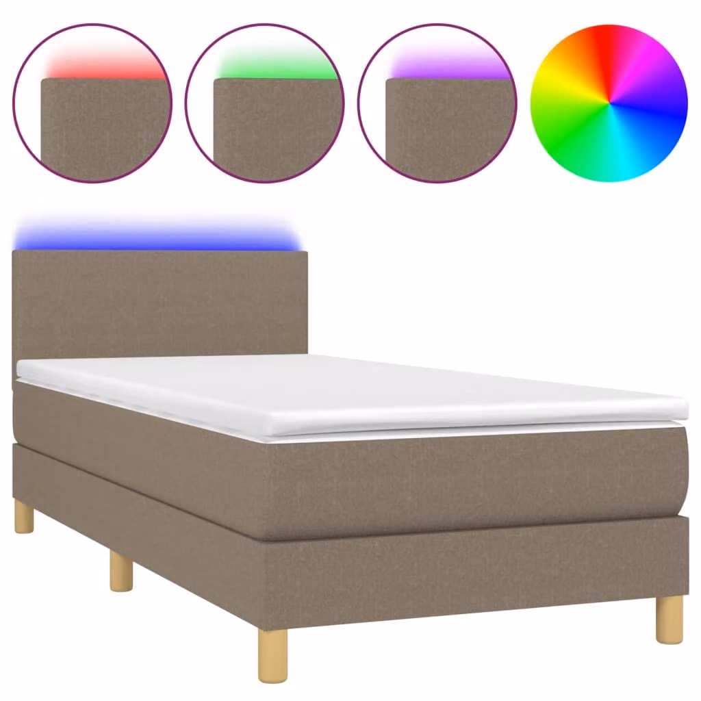 Letto a Molle con Materasso e LED Tortora 90x190 cm in Tessuto