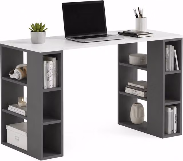 Scrivania Libreria GIORDANOSHOP con 6 Ripiani in MDF Bianco e Antracite L: 140 cm, P: 60 cm, H: 75 cm – 1