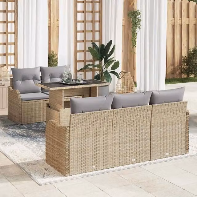 Set Divano da Giardino 6 pz Beige polyrattan 3348376