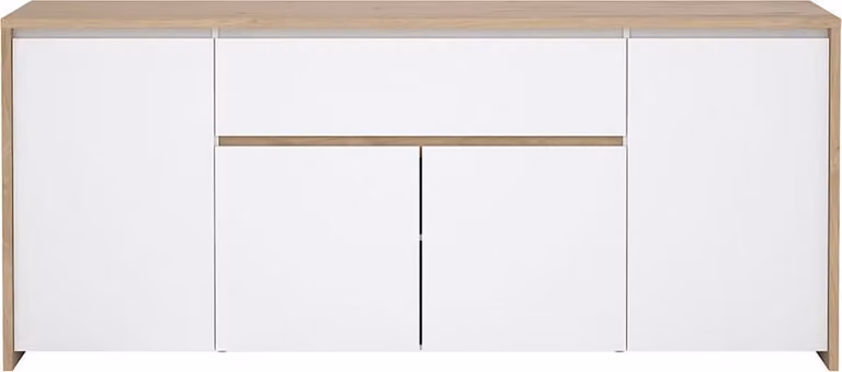 Credenza Next 4 ante, 1 cassetto in rovere, bianco lucido.