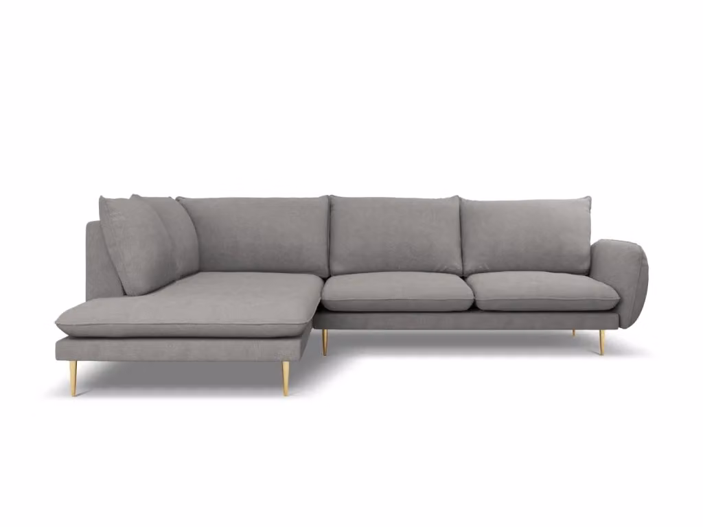 Divano angolare sinistro Vienna Cosmopolitan Design in tessuto grigio scuro con dettagli oro, 6 posti, L 275 cm x P 95 cm x H 73 cm – 2
