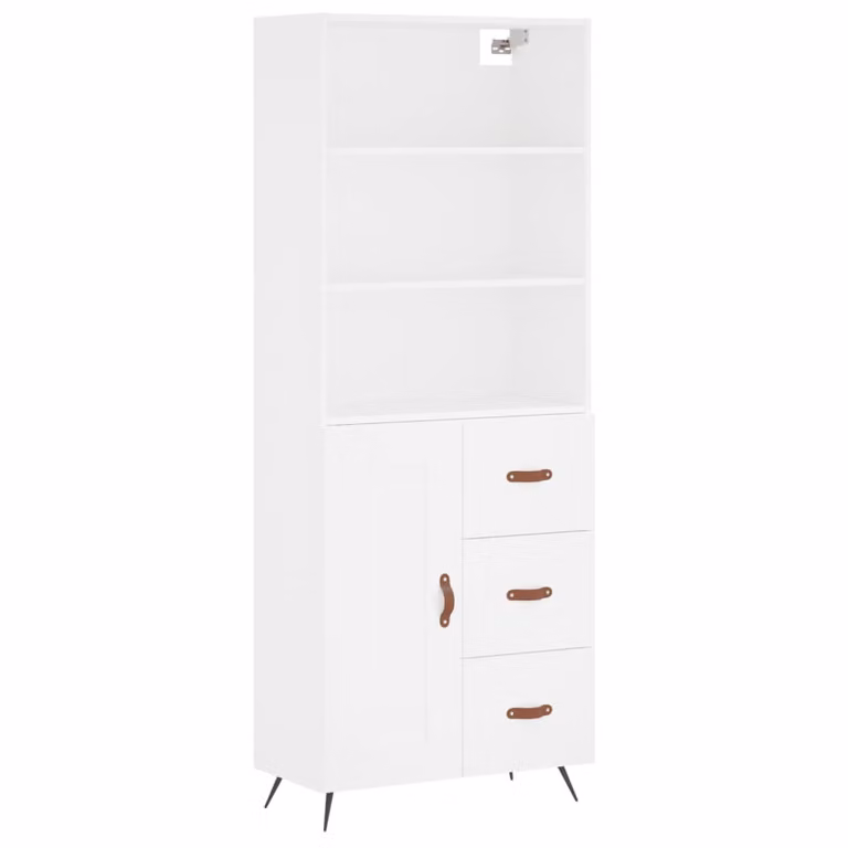 Credenza Bianca 69,5x34x180 cm in Legno Multistrato