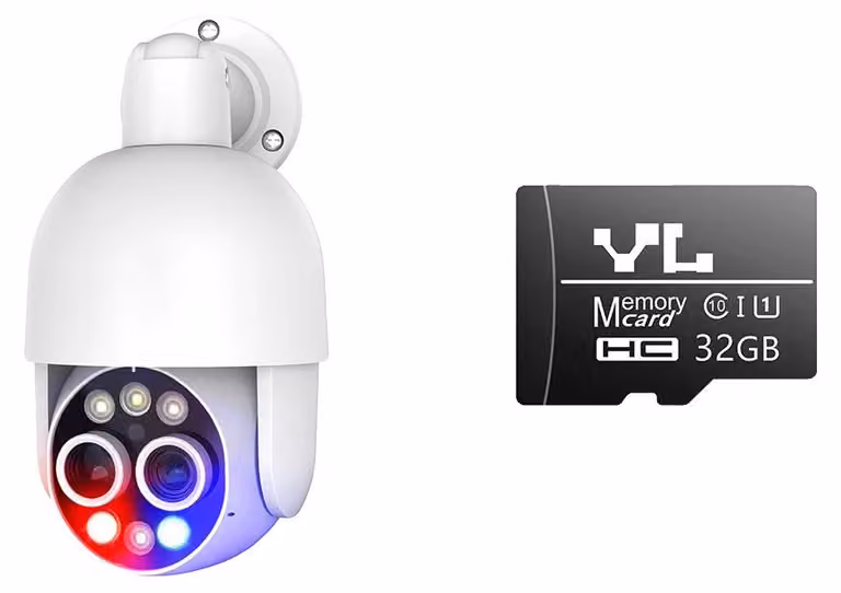 Telecamera di sorveglianza, doppio obiettivo da 8 MP, riconoscimento umanoide tramite IA, telecamera 4K da 8 MP, 32 GB