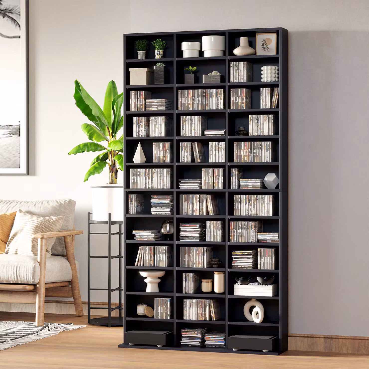 Libreria HOMCOM per 1116 CD/DVD con 36 scomparti regolabili, colore nero, L: 102 cm, P: 24 cm, H: 195 cm – 2