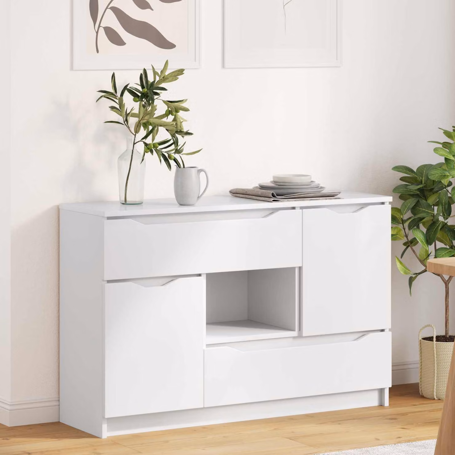 Credenza moderna vidaXL in legno ingegnerizzato bianco lucido L 100 x P 30 x H 65,6 cm